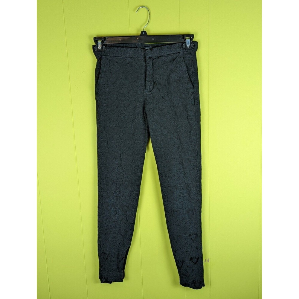 ZARA WOMAN Womens XS Black Textured Jeggings Zipped Hem Viscose Cotton Stretch